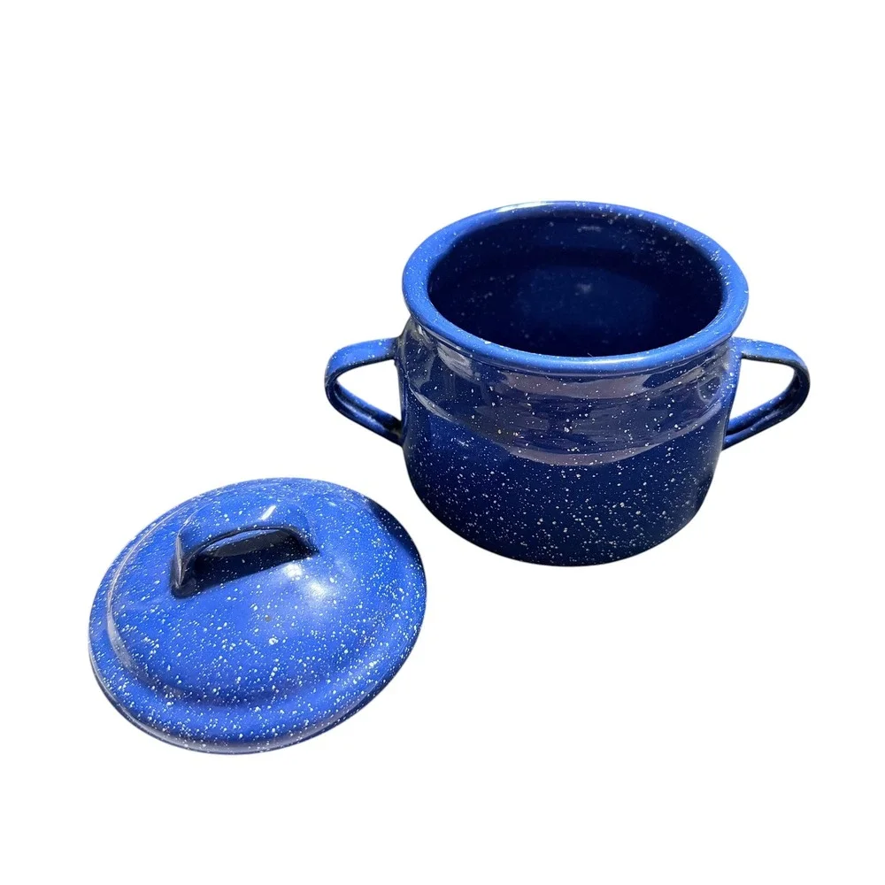 Cinsa Blue Granite Enamelware Stock Pot with Lid Saltillo Mexico Speckled 6.5in